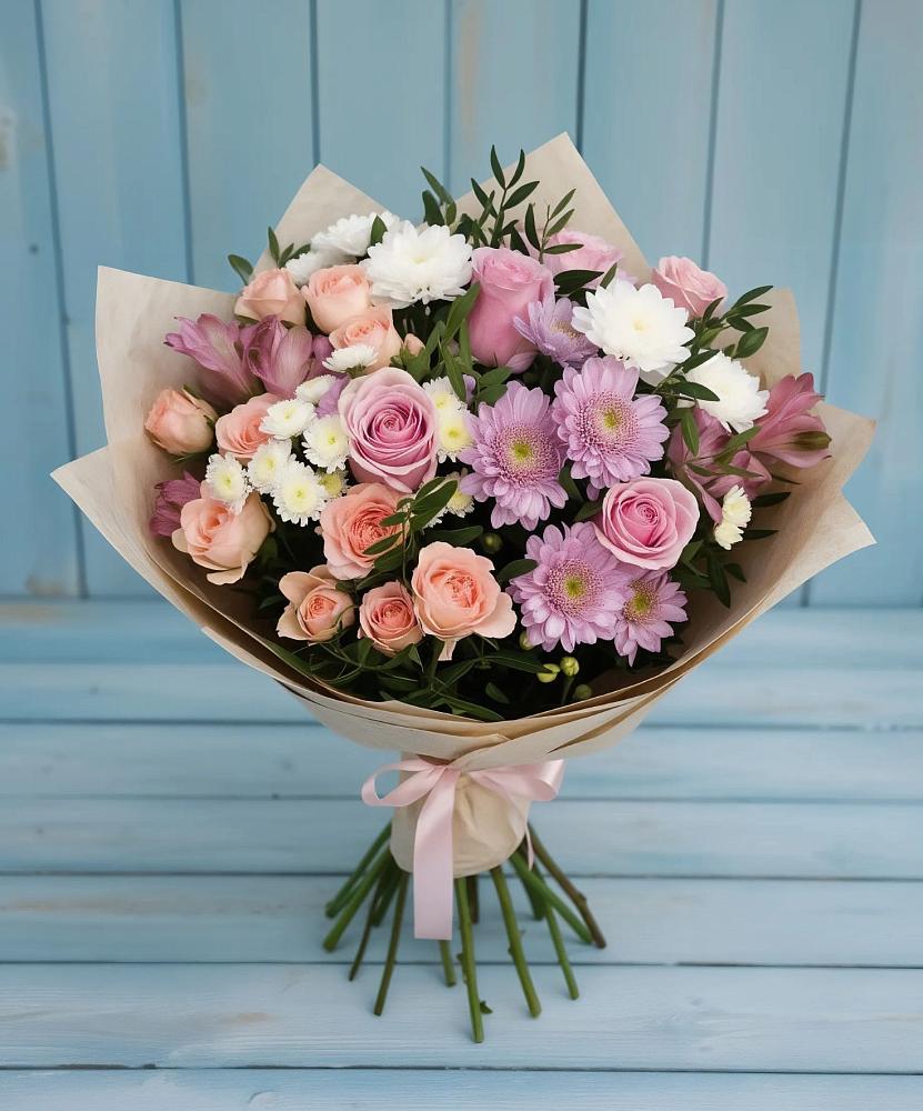 Букет цветов из: Хризантемы, Розы и Альстромерии в Мурманске