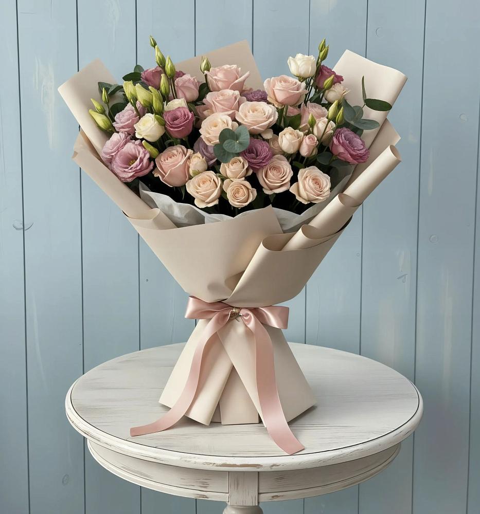 Букет цветов из: Розы и Лизиантусы в Мурманске