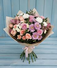 Букет цветов из:  Хризантемы, Розы и Альстромерии в Мурманске